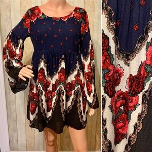 Free People Bell Sleeve Floral Tunic Dress